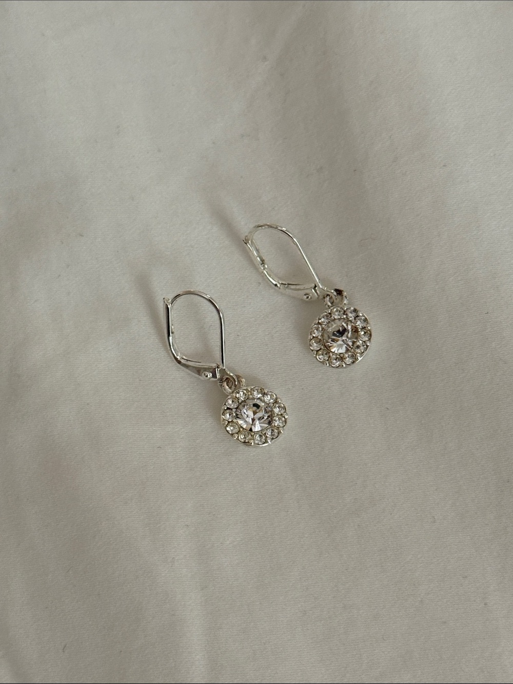 Silver Crystal Drop Earrings - Sparkling Round Dangle Earrings